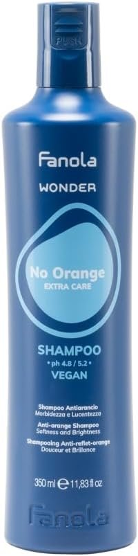Fanola Wonder No Orange Shampoo, Neutralizing Orange Highlights Shampoo for Blonde and Light Brown Hair with Immediate Toning Action, SLS/SLES Free and Vegan, 350ml