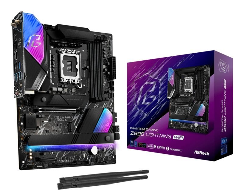 ASRock Z890 LIGHTNING WIFI PHANTOM GAMING Intel 1851 Socket Motherboard, ATX, 4x DDR5 Slots, 3x M.2 Sockets, 3x USB-C Port, Fitted I/O Shield, 2.5GbE LAN, Wi-Fi 7, 1x HDMI Port / 2x USB-C (USB4), photo 1 of 1