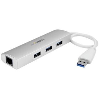 STARTECH.COM 3 Port Portable USB 3.0 Hub plus Gigabit Ethernet - Built-In Cable