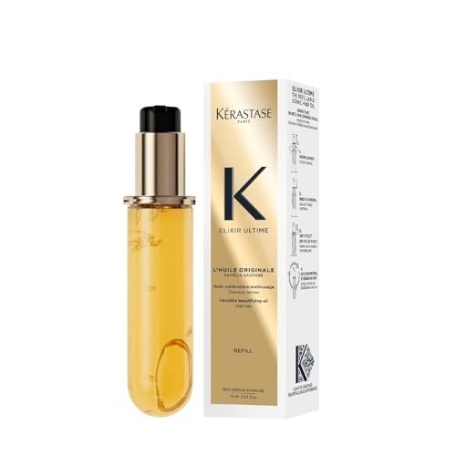 Kerastase Elixir Ultime Hair Oil, Nourishes Dull Hair, For All Hair Types, Strengthens and Protects Hair From Heat, With Argan and Camellia Oil, LHuile Originale, 75ml Refill