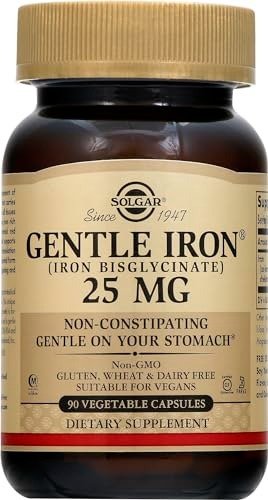 Solgar Gentle Iron (Iron Bisglycinate) 20 mg Vegetable Capsules - Pack of 90,packaging may vary