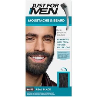 Just For Men Moustache & Beard Real Black Dye, Eliminates Grey For a Thicker & Fuller Look With An Applicator Brush Included  M55