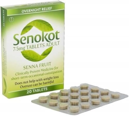 Senokot 7.5mg 20 Tablets - Natural Senna Fruit Laxative for Constipation Relief, Effective Overnight