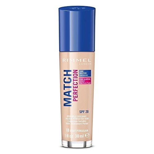 Rimmel Match Perfection Foundation 010 Light Porcelain, Medium Coverage, 24hr Hydration, No Caking or Creasing, Lightweight, Reduces Imperfections, Invisible Coverage, SPF20, Cruelty Free
