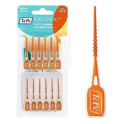 TePe EasyPick Toothpicks, Orange, ISO XS-S, 36pcs, plaque remover, efficient clean between teeth, durable dental picks for narrow gaps, travel case included, photo 1 of 1
