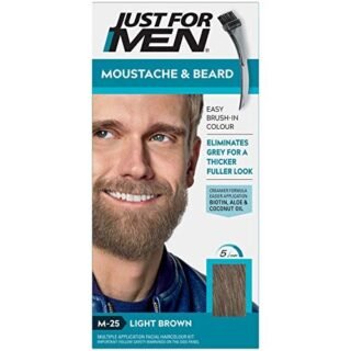 Just For Men Moustache & Beard Light Brown Dye, Eliminates Grey For a Thicker & Fuller Look With An Applicator Brush Included  M25