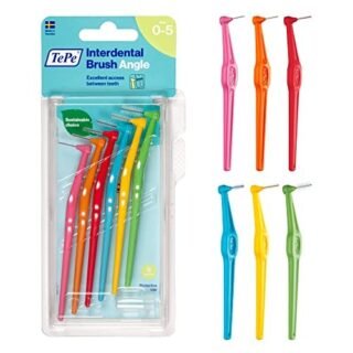 TePe Interdental Brush Angle  0.4-0.8mm/ISO 0-5,  Interspace Cleaning, Plaque Remover for Teeth with Narrow to Small Gaps