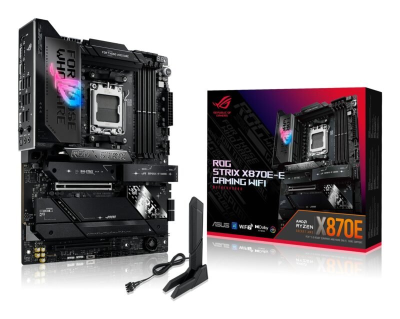 Asus ROG STRIX X870E-E GAMING WIFI, AMD X870E, AM5, ATX, 4 DDR5, HDMI, 2 USB4, Wi-Fi 7, 5G LAN, PD 30W, RGB, 5x M.2, photo 1 of 1