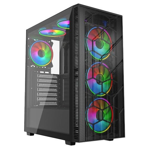 Vida Sirocco V2 Black ARGB Gaming Case w/ Glass Window, ATX, 6x ARGB Fans, Mesh Front, photo 1 of 1