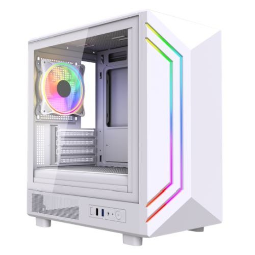 Vida Apollo M White ARGB Gaming Case w/ Glass Window, Micro ATX, Rear ARGB Infinity Fan, Front LED Strips, photo 1 of 1