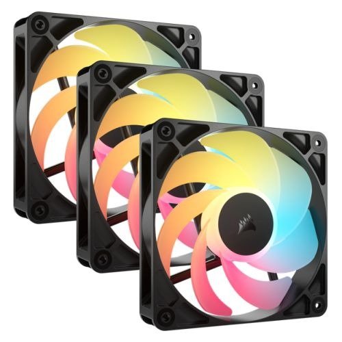 Corsair RS120-R ARGB 12cm PWM Reverse Blade RGB Case Fans (3-Pack), 8 RGB LEDs, Daisy-Chain, Magnetic Dome Bearing, 2100 RPM, Black, photo 1 of 1