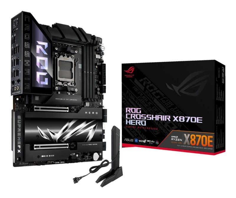 Asus ROG CROSSHAIR X870E HERO, AMD X870E, AM5, ATX, 4 DDR5, HDMI, 2 USB4, Wi-Fi 7, 5G & 2.5G LAN, PD 60W, RGB, 5x M.2, photo 1 of 1
