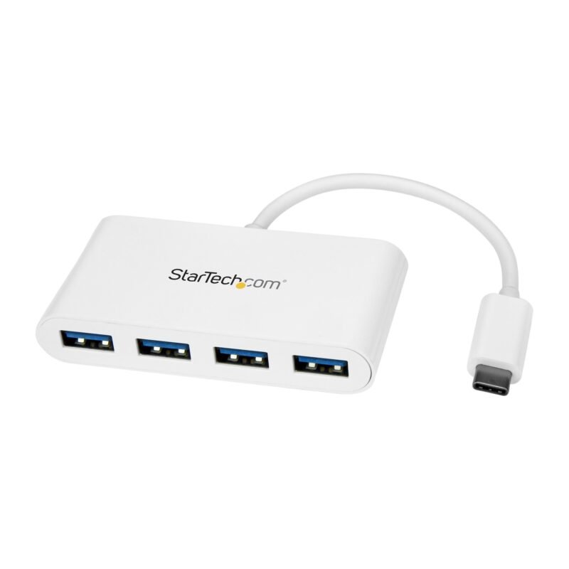 STARTECH.COM USB C Hub - White - Integrated Cable - 4 Port USB C to USB-A (4x), photo 1 of 1
