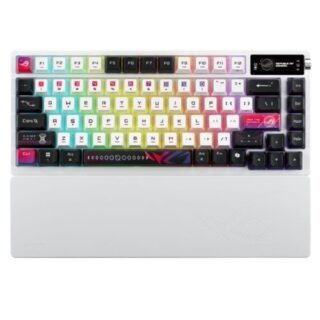 Asus ROG AZOTH X 75% Custom Mechanical RGB Gaming Keyboard, Wireless/Btooth/USB, NX Snow Switches, Dye-Sub & Translucent Keycaps, OLED Display, Control Knob, White