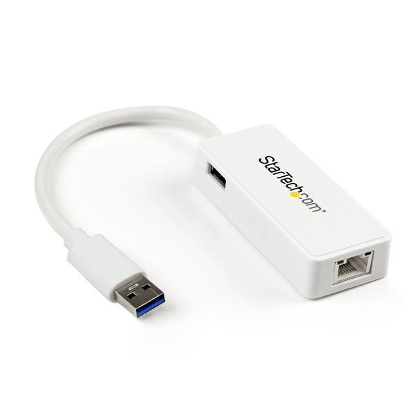 STARTECH.COM USB 3.0 to Gigabit Ethernet Adapter NIC w/ USB Port (White) - USB 3.0 NIC, photo 1 of 1