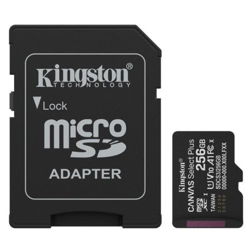 Kingston 256GB Canvas Select Plus Gen3 MicroSDXC Card with SD Adapter, UHS-I Class 10, U1, V10, A1 App Performance, 150MB/s, photo 1 of 1