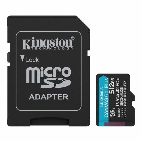 Kingston 512GB Canvas Go! Plus Gen4 MicroSDXC Card with SD Adapter, UHS-I Class 10, U3, A2 App Performance, 200MB/s, photo 1 of 1