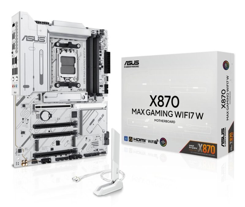 Asus X870 MAX GAMING WIFI7 W, AMD X870, AM5, ATX, 4 DDR5, HDMI, 2 USB4, Wi-Fi 7, 2.5G LAN, 3x M.2, White, photo 1 of 1