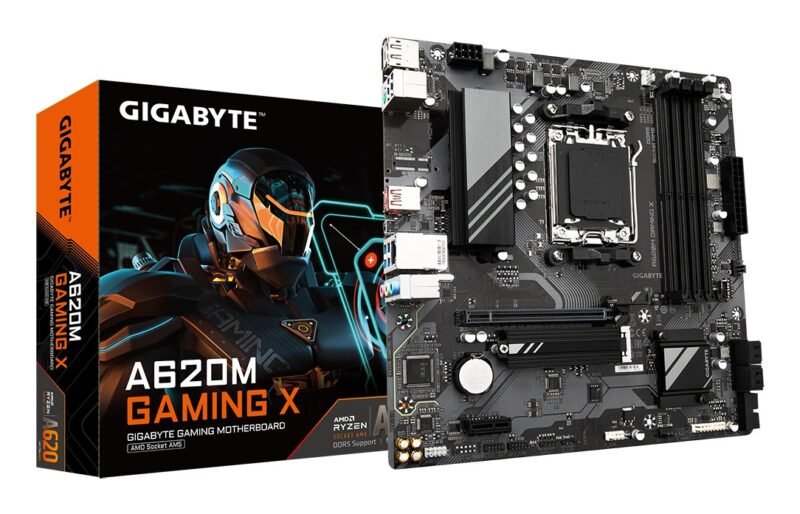Gigabyte A620M GAMING X AMD AM5 Socket Motherboard, Micro-ATX, 4x DDR5 Slots, 1x M.2 Socket, 2x USB-C Port, GbE LAN, 1x DisplayPort / 1x HDMI Port, photo 1 of 1