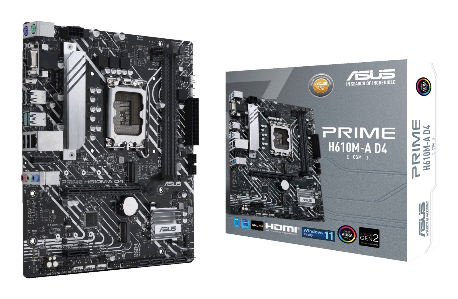 Asus PRIME H610M-A D4 CSM - Corporate Stable Model, Intel H610, 1700, Micro ATX, 2 DDR4, VGA, HDMI, DP, PCIe4, 2x M.2