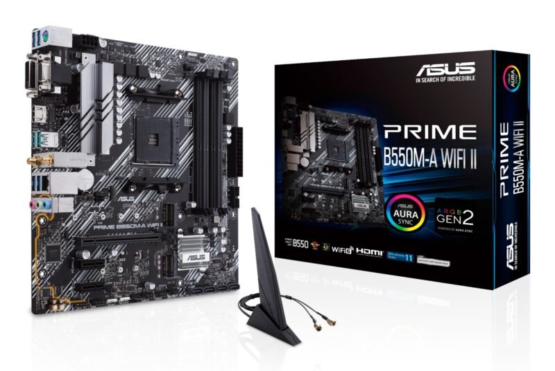 Asus PRIME B550M-A WIFI II, AMD B550, AM4, Micro ATX, 4 DDR4, VGA, DVI, HDMI, Wi-Fi, PCIe4, 2x M.2, photo 1 of 1
