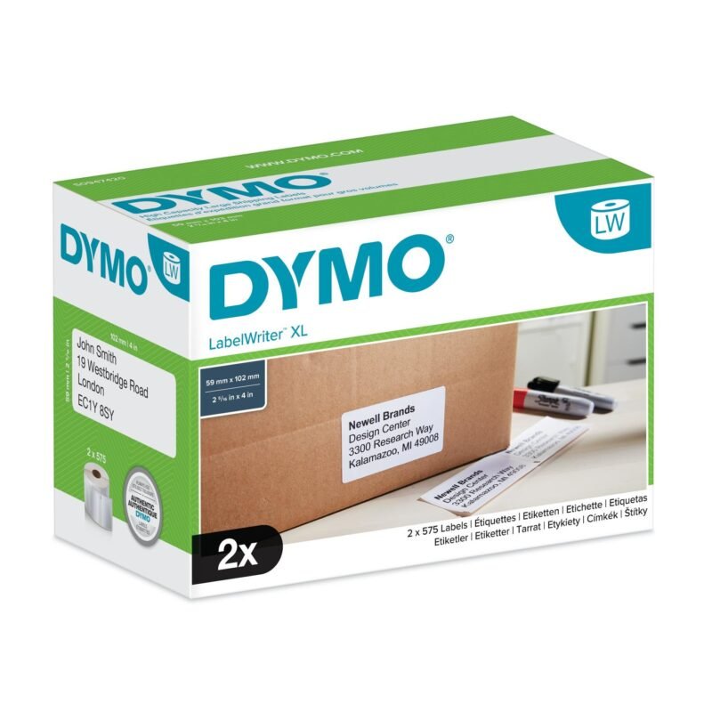 DYMO originele LabelWriter verzendlabels voor hoge capaciteit | 59 mm x 102 mm | 2 rollen eenvoudig los te maken labels (1150 postlabels) | zelfklevende etiketten voor de 4XL/5XL labelprinters, foto 1 van 1