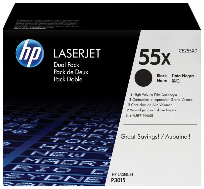 HP 55X originele high-capacity zwarte LaserJet tonercartridge, 2-pack, foto 1 van 1