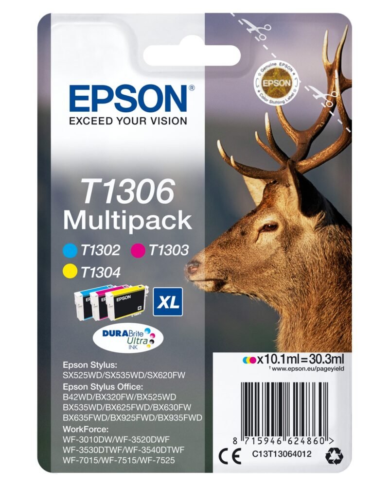 EPSON T1306 Multipack - 3-pack - XL - yellow, cyan, magenta - original - ink cartridge, photo 1 of 1