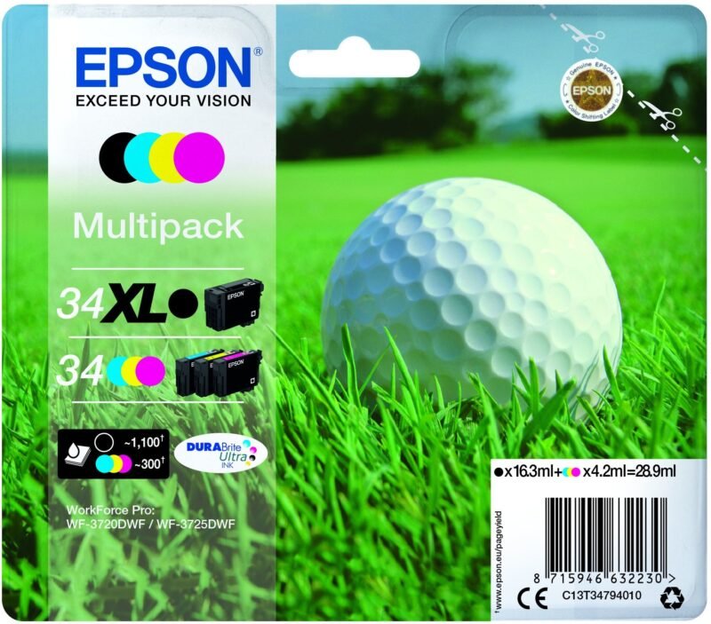 Epson Golf ball Multipack 4-colours 34 XL Black/Std. CMY DURABrite Ultra Ink, foto 1 van 1
