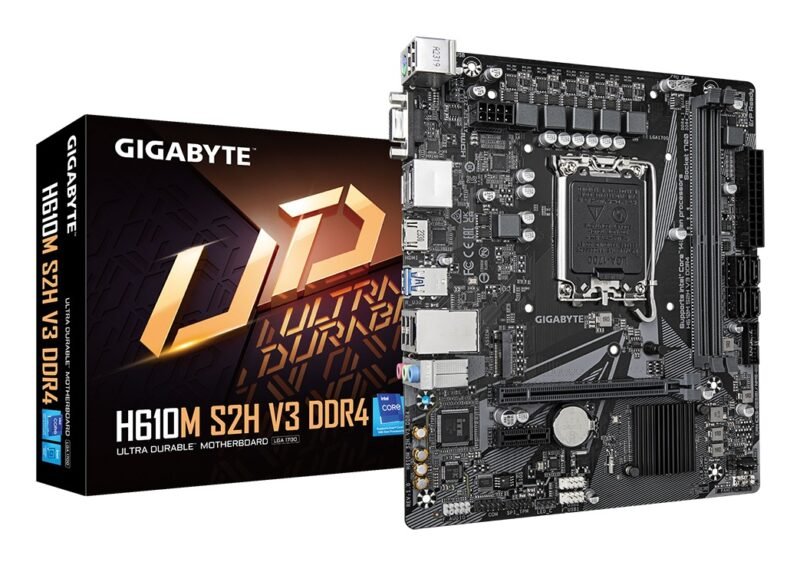 Gigabyte H610M S2H V3 DDR4 Ultra Durable Intel 1700 Socket Motherboard, Micro-ATX, 2x DDR4 Slots, 1x M.2 Socket, GbE LAN, 1x D-Sub / 2x DisplayPorts / 1x HDMI Port, photo 1 of 1