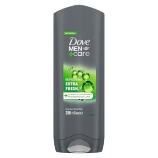 Dove Men+Care Refreshing Extra Fresh 3-in-1 Hair, Body and Face Wash Body Cleanser shower gel with 24 hour nourishing MicroMoisture technology for healthy and smooth skin all day 250 ml