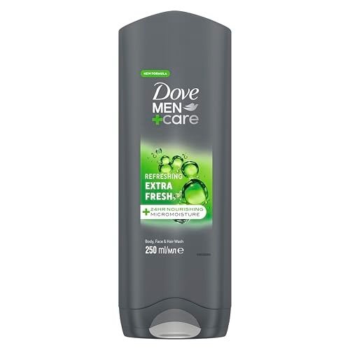 Dove Men+Care Refreshing Extra Fresh 3-in-1 Hair, Body and Face Wash Body Cleanser shower gel with 24 hour nourishing MicroMoisture technology for healthy and smooth skin all day 250 ml, photo 1 of 1