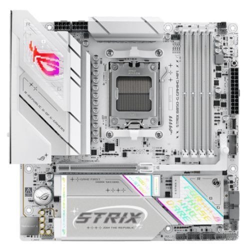 Asus ROG STRIX B850-G GAMING WIFI, AMD B850, AM5, Micro ATX, 4 DDR5, HDMI, DP, Wi-Fi 7, 2.5G LAN, RGB, 4x M.2, White, photo 1 of 1
