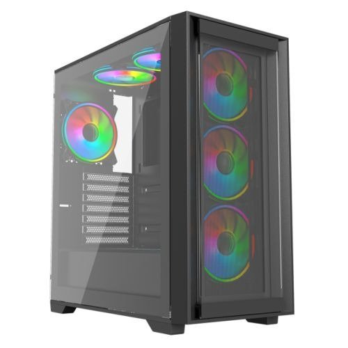 Vida Versa Black ARGB Gaming Case w/ Glass Side & Glass/Mesh Front, ATX, 6x ARGB PWM Fans, 6-Port Fan Hub & Remote Control *Glass & Mesh Front Panels included*, photo 1 of 1